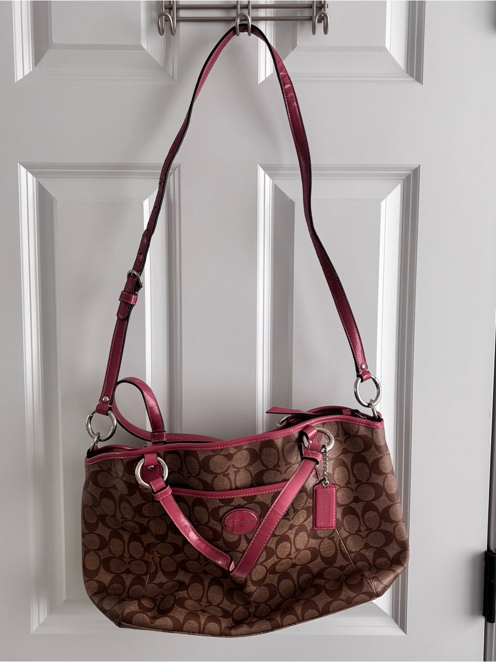 Coach Signature Peyton Tote with Pink Trim Canvas Purse Handbag - Picture 16 of 16